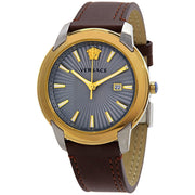  Shop Authentic Versace V-Urban Quartz Grey Dial Brown Leather Strap Watch for Men - VELQ00219 - Luxxuri