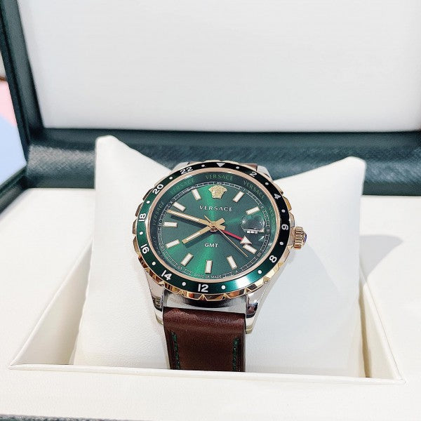  Shop Authentic Versace Hellenyium Green Dial Brown Leather Strap Watch for Men - V11090017 - Luxxuri