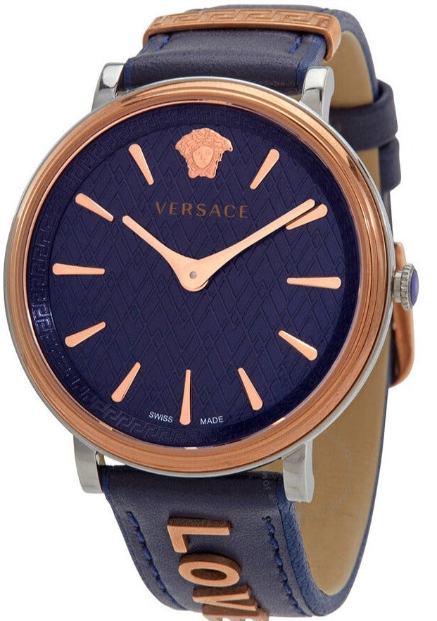  Shop Authentic Versace V Circle Quartz Blue Dial Blue Leather Strap Watch For Women - VBP09017 - Luxxuri