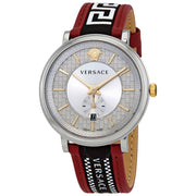  Shop Authentic Versace V Circle Silver Dial Two Tone Leather Strap Watch for Men - VEBQ01319 - Luxxuri