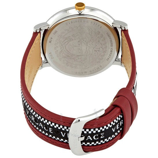  Shop Authentic Versace V Circle Silver Dial Two Tone Leather Strap Watch for Men - VEBQ01319 - Luxxuri