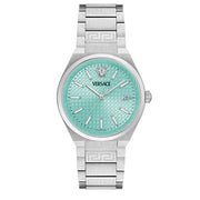  Shop Authentic Versace V-Auria Quartz Turquoise Dial Silver Steel Strap Watch for Women - VE0F00225 - Luxxuri