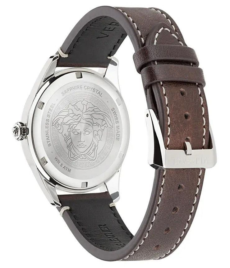  Shop Authentic Versace Greca Time Quartz Blue Dial Brown Leather Strap Watch For Men - VE3K00122 - Luxxuri