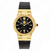  Shop Authentic Versace Greca Moonphase Analog Black Dial Black Leather Strap Watch For Men - VE7G00123 - Luxxuri