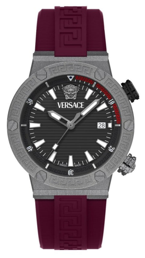  Shop Authentic Versace Greca Logo Diver Quartz Black Dial Purple Rubber Strap Watch for Men - VE8G00224 - Luxxuri