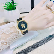  Shop Authentic Versace Palazzo Empire Greca Black Dial Black Leather Strap Watch for Women - VEDV00119 - Luxxuri