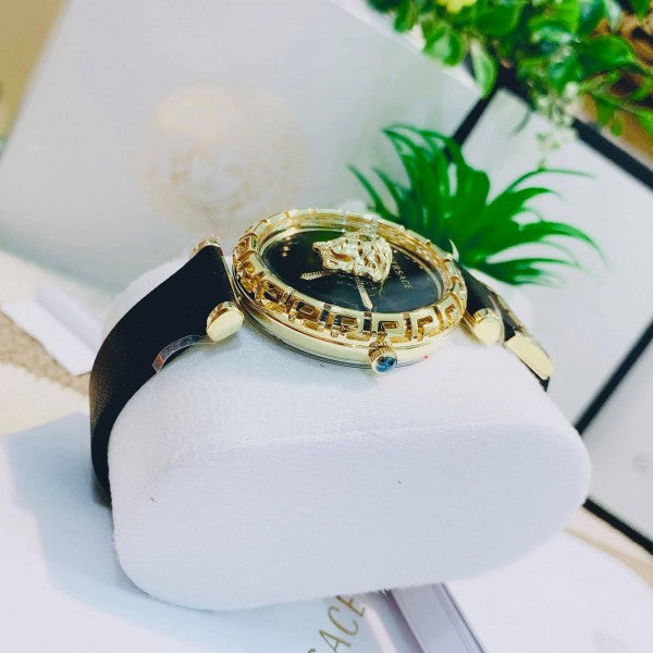  Shop Authentic Versace Palazzo Empire Greca Black Dial Black Leather Strap Watch for Women - VEDV00119 - Luxxuri