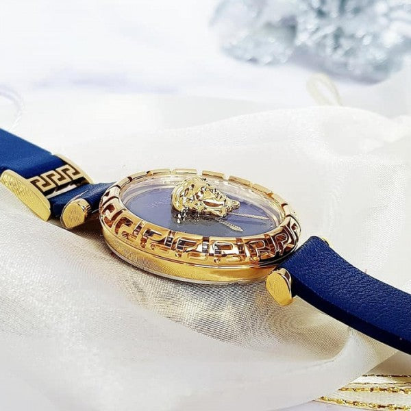  Shop Authentic Versace Palazzo Empire Greca Quartz Blue Dial Blue Leather Strap Watch for Women - VEDV00219 - Luxxuri