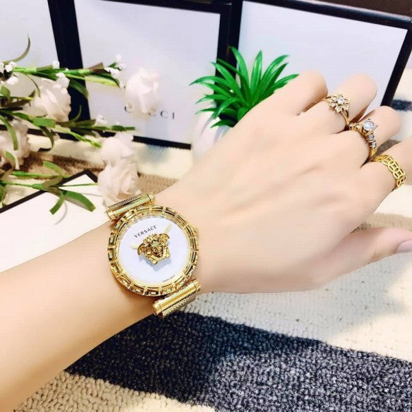  Shop Authentic Versace Palazzo Empire Greca White Dial Gold Mesh Bracelet Watch for Women - VEDV00619 - Luxxuri