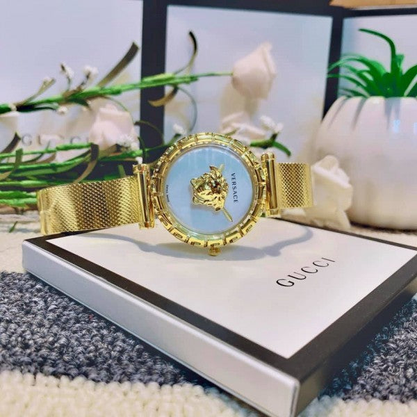  Shop Authentic Versace Palazzo Empire Greca White Dial Gold Mesh Bracelet Watch for Women - VEDV00619 - Luxxuri