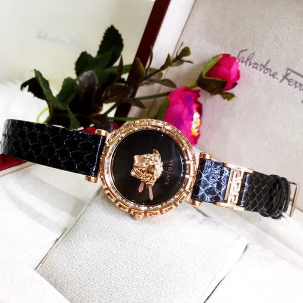  Shop Authentic Versace Palazzo Empire Greca Black Dial Black Leather Strap Watch for Women - VEDV00719 - Luxxuri