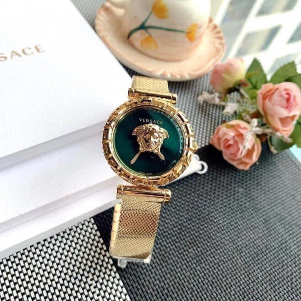  Shop Authentic Versace Palazzo Empire Greca Green Dial Gold Mesh Bracelet Watch for Women - VEDV00819 - Luxxuri
