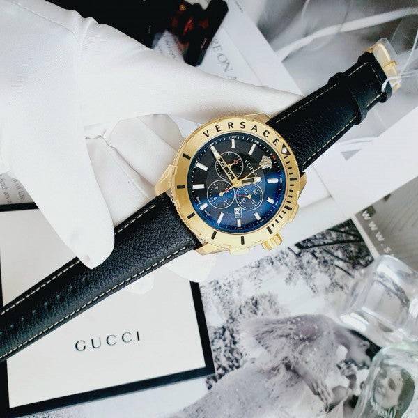  Shop Authentic Versace Casual Chronograph Black Dial Black Leather Strap Watch for Men - VERG003-18 - Luxxuri