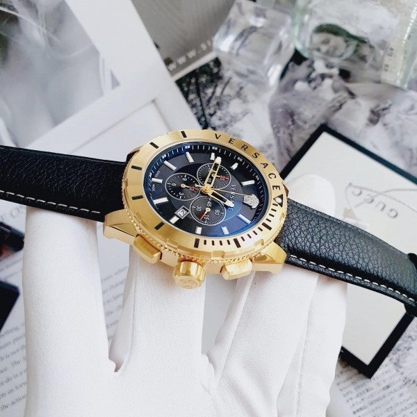  Shop Authentic Versace Casual Chronograph Black Dial Black Leather Strap Watch for Men - VERG003-18 - Luxxuri