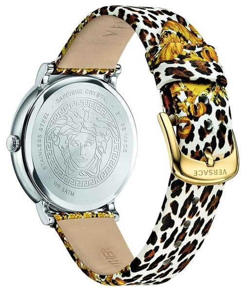  Shop Authentic Versace V-Circle Silver Dial Cheetah Print Brown Leather Strap Watch for Women - VBP12017 - Luxxuri