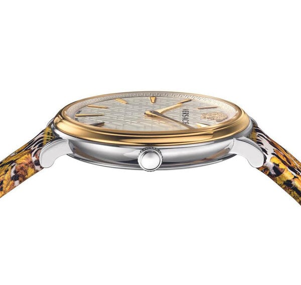  Shop Authentic Versace V-Circle Silver Dial Cheetah Print Brown Leather Strap Watch for Women - VBP12017 - Luxxuri