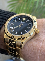  Shop Authentic Versace Hellenyium Quartz Black Dial Gold Steel Strap Watch For Men - VE3A00820 - Luxxuri