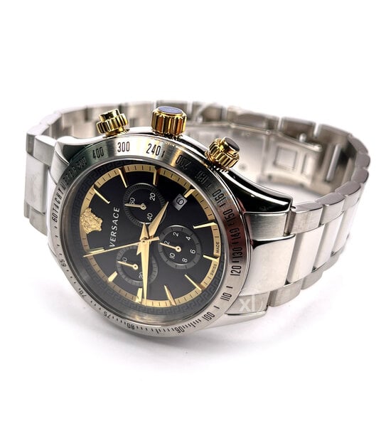  Shop Authentic Versace Classic Chronograph Quartz Black Dial Silver Steel Strap Watch For Men - VEV700419 - Luxxuri
