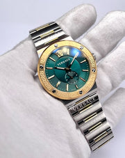  Shop Authentic Versace Hellenyium Quartz Green Dial Silver Steel Strap Watch For Men - VEVK00420 - Luxxuri