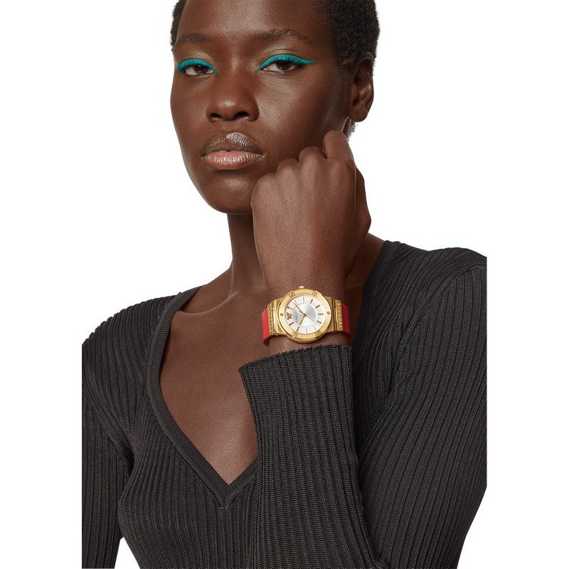  Shop Authentic Versace Greca Silver Dial Red Leather Strap Watch for Women - VEVH00420 - Luxxuri