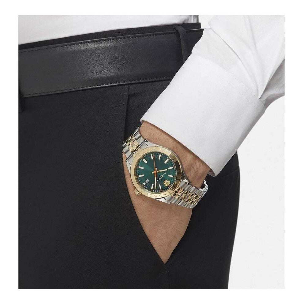  Shop Authentic Versace Hellenyium Quartz Green Dial Two Tone Steel Strap Watch For Men - VEVI00620 - Luxxuri