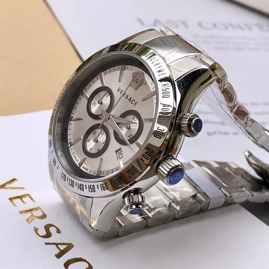  Shop Authentic Versace Classic Chronograph Quartz Silver Dial Two Tone Steel Strap Watch For Men - VEV700519 - Luxxuri