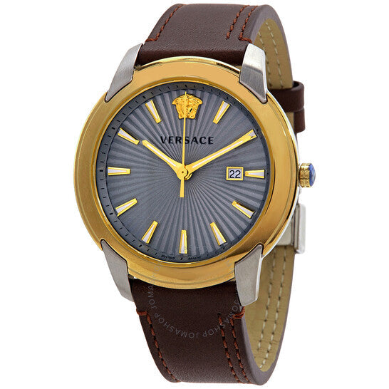  Shop Authentic Versace V-Urban Quartz Grey Dial Brown Leather Strap Watch for Men - VELQ00219 - Luxxuri