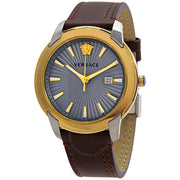  Shop Authentic Versace V-Urban Quartz Grey Dial Brown Leather Strap Watch for Men - VELQ00219 - Luxxuri