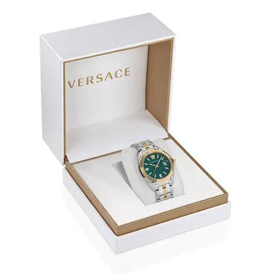  Shop Authentic Versace Greca Time Quartz Green Dial Two Tone Steel Strap Watch For Men - VE3K00422 - Luxxuri