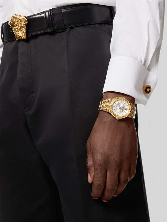  Shop Authentic Versace Greca Silver Dial Gold Steel Strap Watch for Men - VEVI00520 - Luxxuri