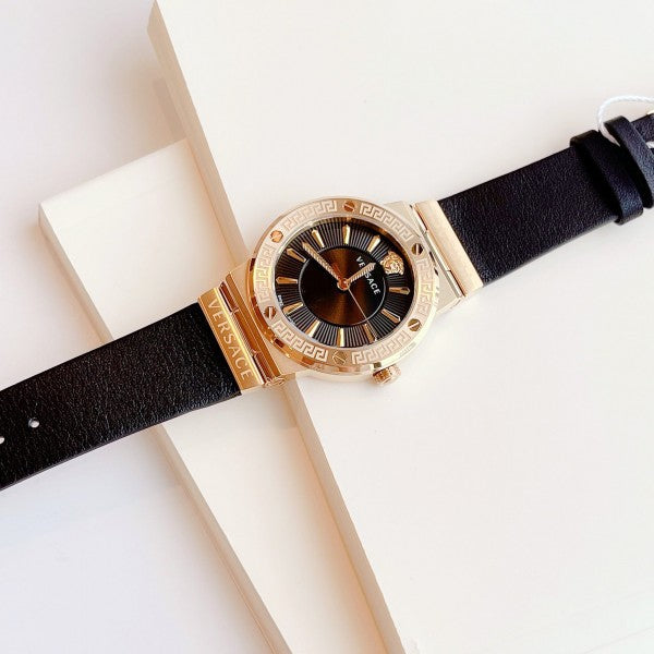  Shop Authentic Versace Greca Black Dial Black Leather Strap Watch for Women - VEVH00320 - Luxxuri