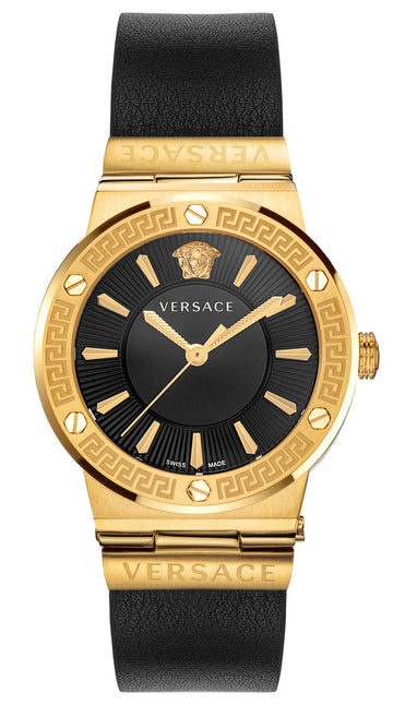  Shop Authentic Versace Greca Black Dial Black Leather Strap Watch for Women - VEVH00320 - Luxxuri