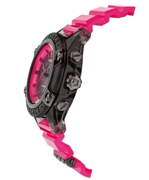  Shop Authentic Versace Icon Active Chronograph Quartz Black Dial Pink Rubber Strap Watch For Men - VEZ700221 - Luxxuri