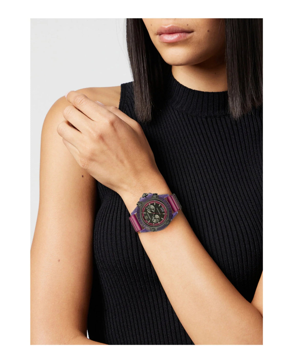  Shop Authentic Versace Icon Active Chronograph Black Dial Purple Rubber Strap Watch For Men - VEZ701423 - Luxxuri