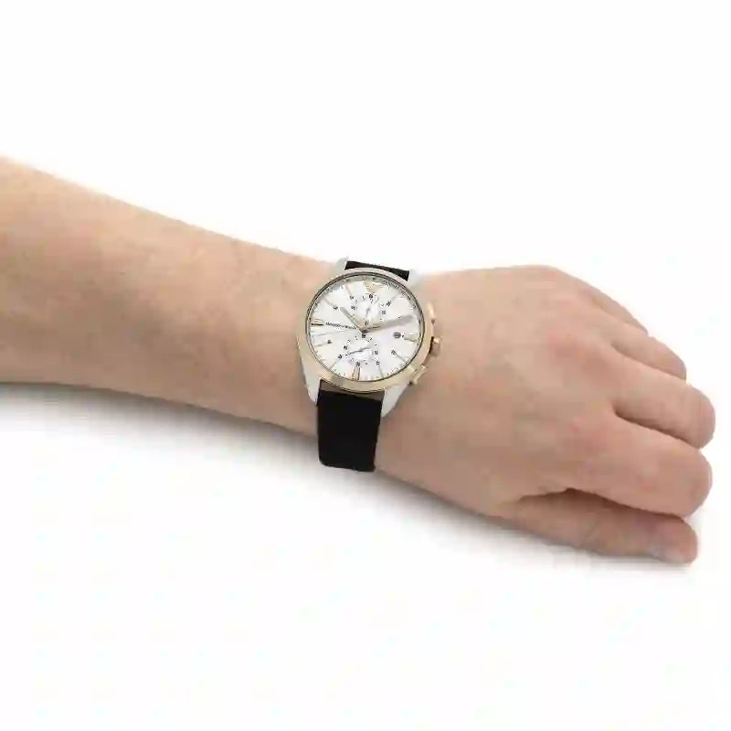  Shop Authentic Emporio Armani Claudio Chronograph Silver Dial Black Leather Strap Watch For Men - AR11498 - Luxxuri