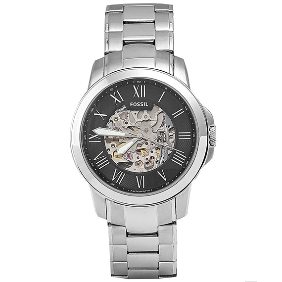  Shop Authentic Fossil Grant Automatic Skeleton Black Dial Silver Steel Strap Watch for Men - ME3103 - Luxxuri