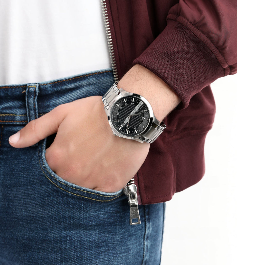 Shop Authentic Armani Exchange Hampton Chronograph Black Dial Silver Steel Strap Watch For Men - AX2103 - Luxxuri