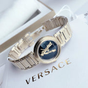  Shop Authentic Versace V Virtus Quartz Black Dial Gold Steel Strap Watch For Women - VET300121 - Luxxuri