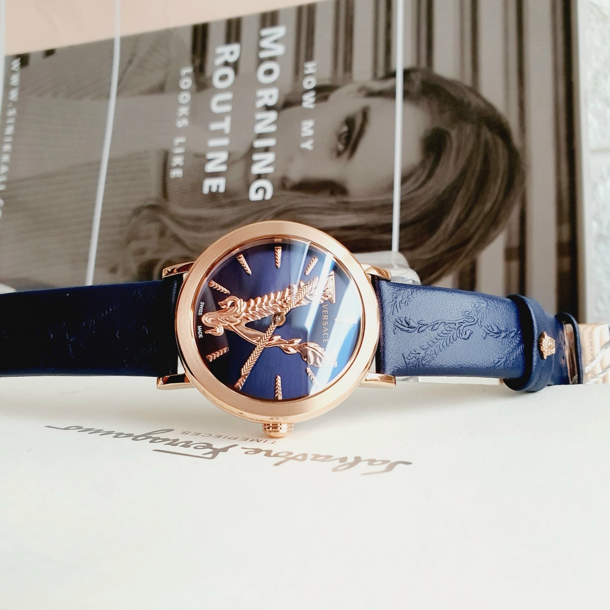 Shop Authentic Versace Virtus Quartz Blue Dial Blue Leather Strap Watch for Women - VEHC00419 - Luxxuri