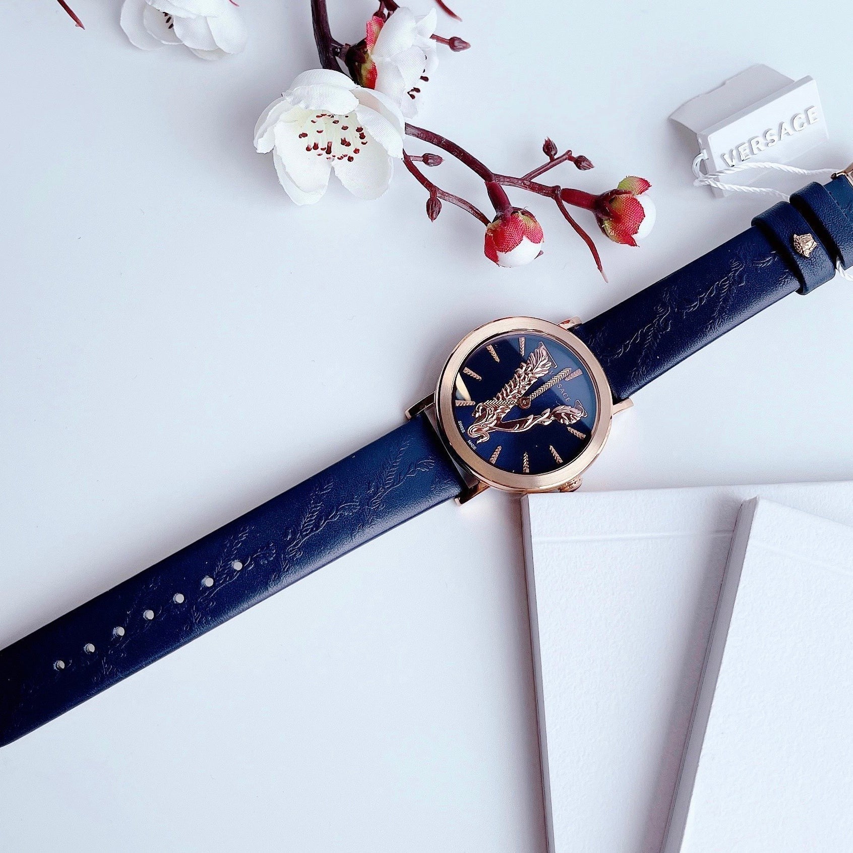  Shop Authentic Versace Virtus Quartz Blue Dial Blue Leather Strap Watch for Women - VEHC00419 - Luxxuri