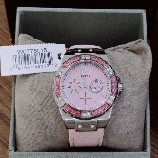  Shop Authentic Guess Limelight Quartz Diamonds Pink Dial Pink Denim Strap Watch For Women - W0775l15 - Luxxuri