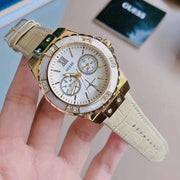  Shop Authentic Guess Limelight Quartz Silver Dial Golden Leather Strap Watch For Women - W0775L2 - Luxxuri