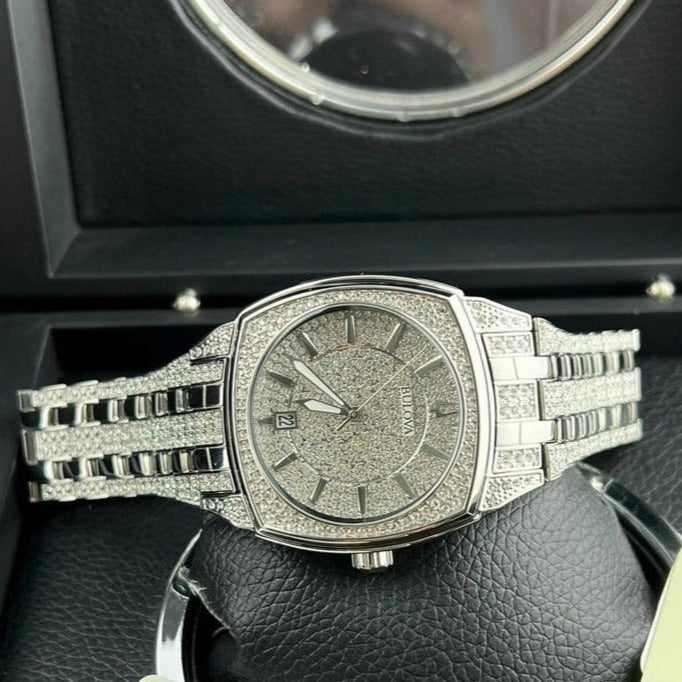  Shop Authentic Bulova Phantom Swarovski Crystal Pave Silver Dial Silver Steel Strap Watch for Men - 98B296 - Luxxuri