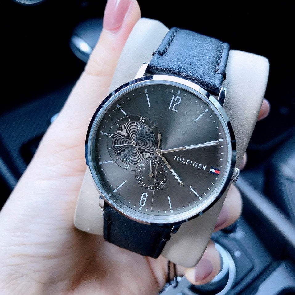 Shop Authentic Tommy Hilfiger Brooklyn Black Dial Black Leather Strap Watch for Men - 1791509 - Luxxuri