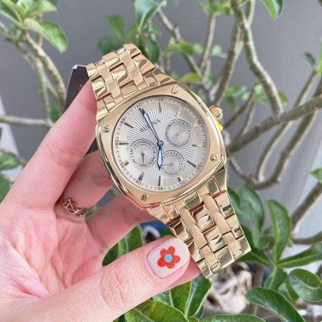  Shop Authentic Bulova Multifunction White Dial Gold Steel Strap Watch for Men - 97C105 - Luxxuri