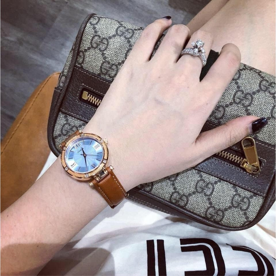  Shop Authentic Guess Park Avenue Blue Dial Brown Leather Strap Watch for Women - W0838L2 - Luxxuri