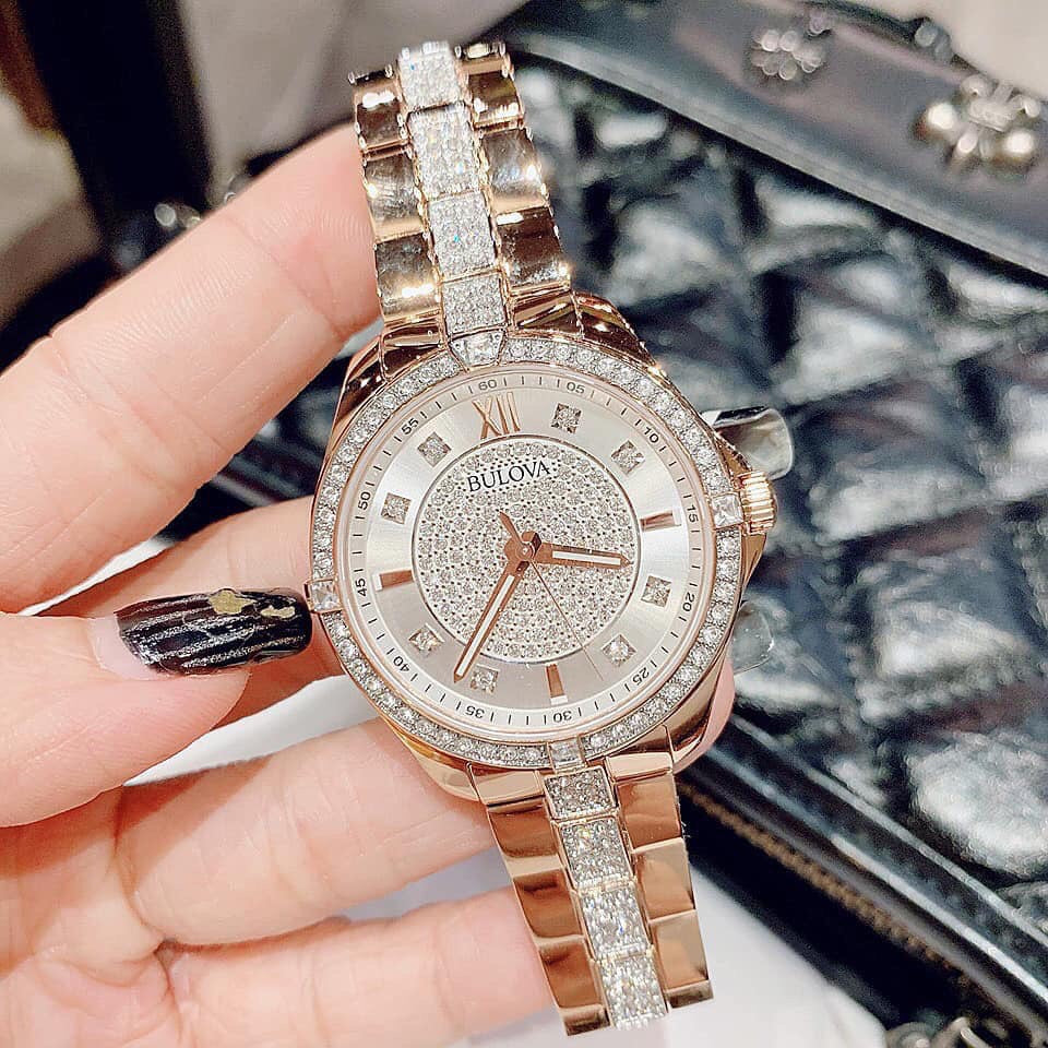  Shop Authentic Bulova Crystal Collection Silver Dial Rose Gold Steel Strap Watch for Women - 98L229 - Luxxuri