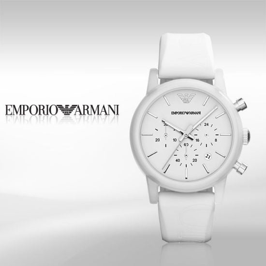  Shop Authentic Emporio Armani Classic Chronograph White Dial White Rubber Strap Watch For Men - AR1054 - Luxxuri