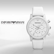  Shop Authentic Emporio Armani Classic Chronograph White Dial White Rubber Strap Watch For Men - AR1054 - Luxxuri