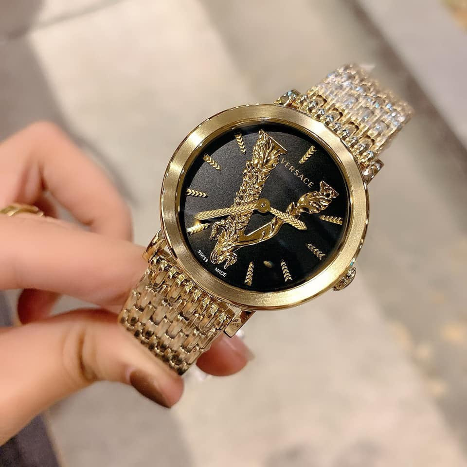  Shop Authentic Versace Virtus Quartz Black Dial Gold Steel Strap Watch for Women - VEHC00619 - Luxxuri